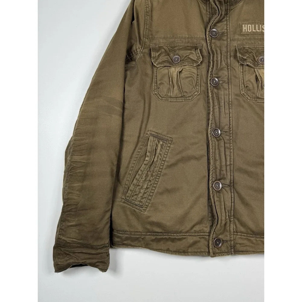 VTG Hollister Carpinteria Brown/Olive Faux Fur Lined Field Jacket L Distressed